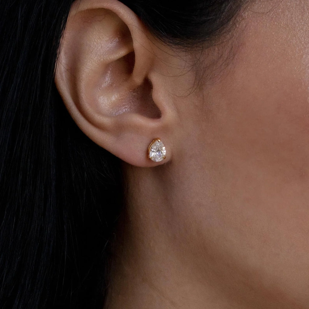 Pear Diamond Studs Silver 18K Gold Plated