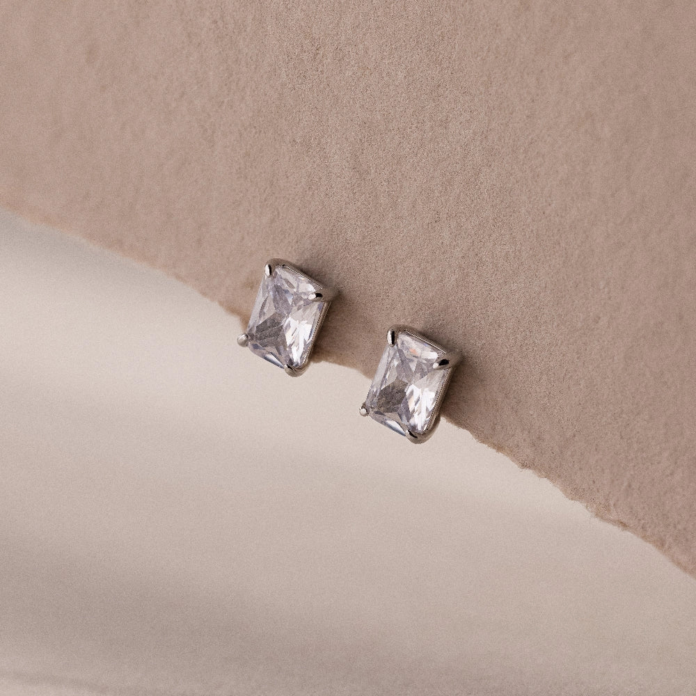 Emerald Diamond Studs Silver 18K Gold Plated