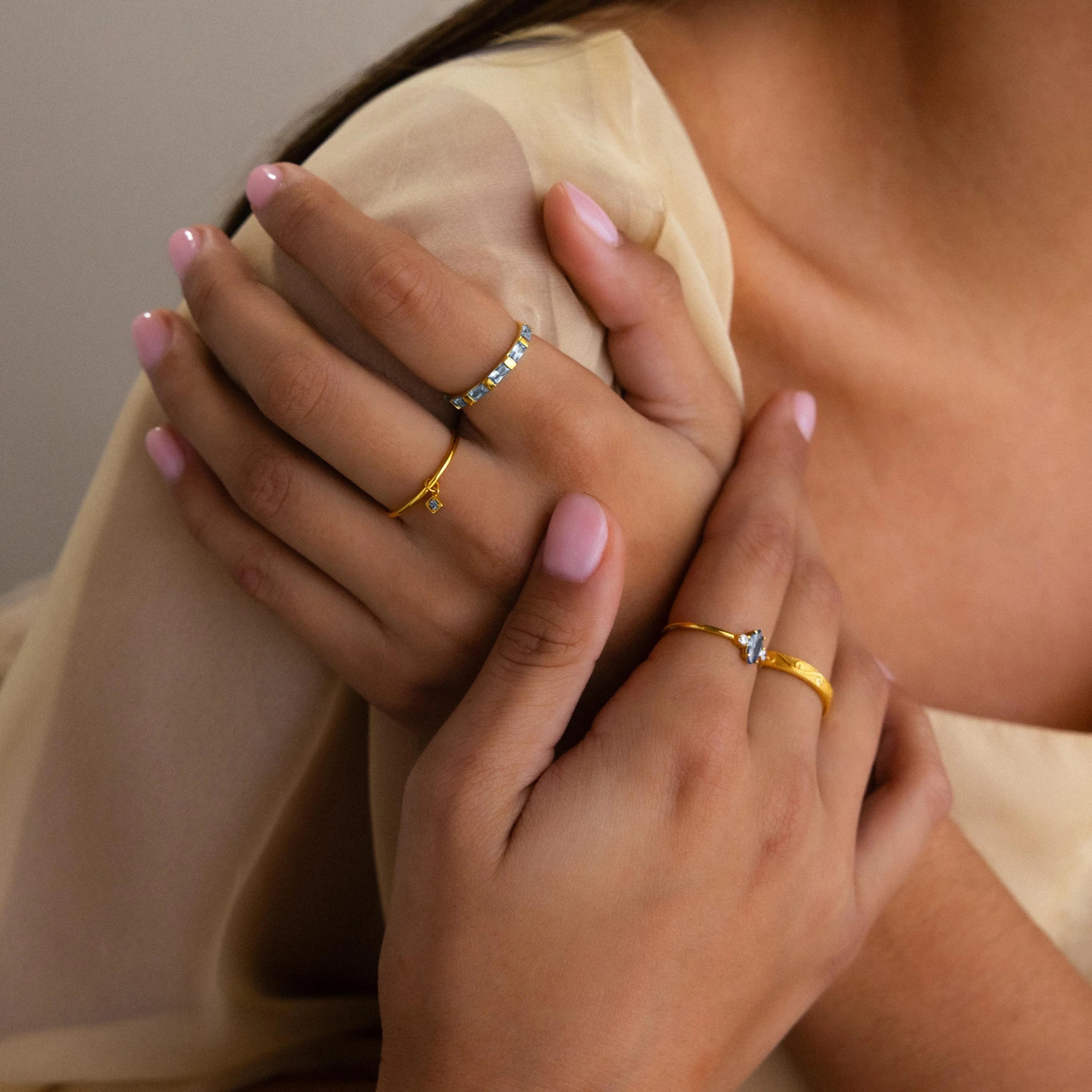 Dainty Birthstone Drop Ring Silver 18K Gold Plated