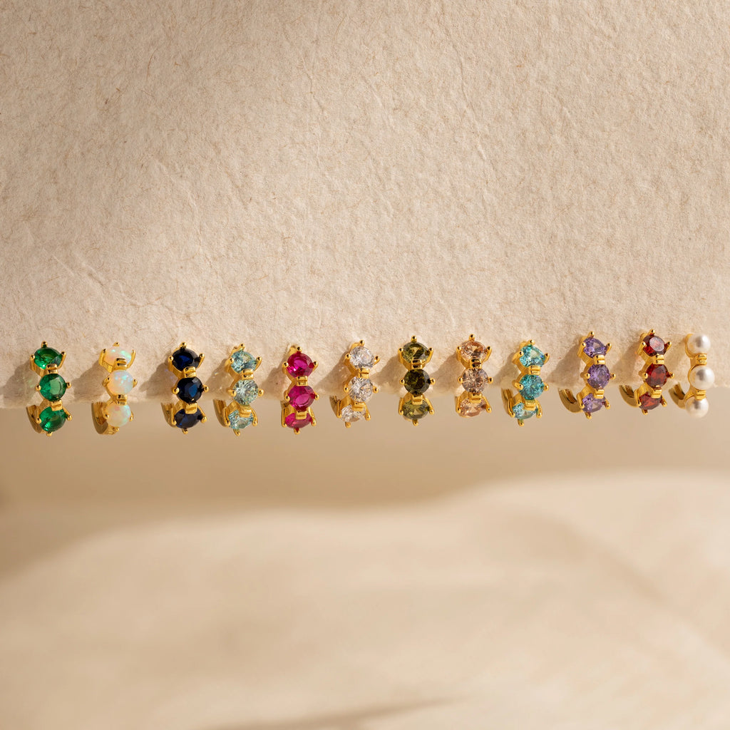 Triple Topaz Huggies Silver 18K Gold Plated