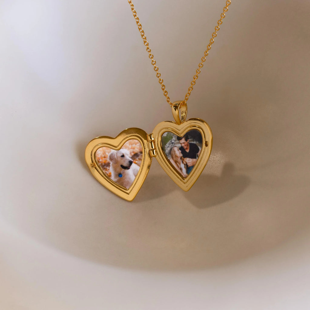 Diamond North Star Heart Locket Necklace Silver 18K Gold Plated