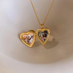 Diamond North Star Heart Locket Necklace Silver 18K Gold Plated