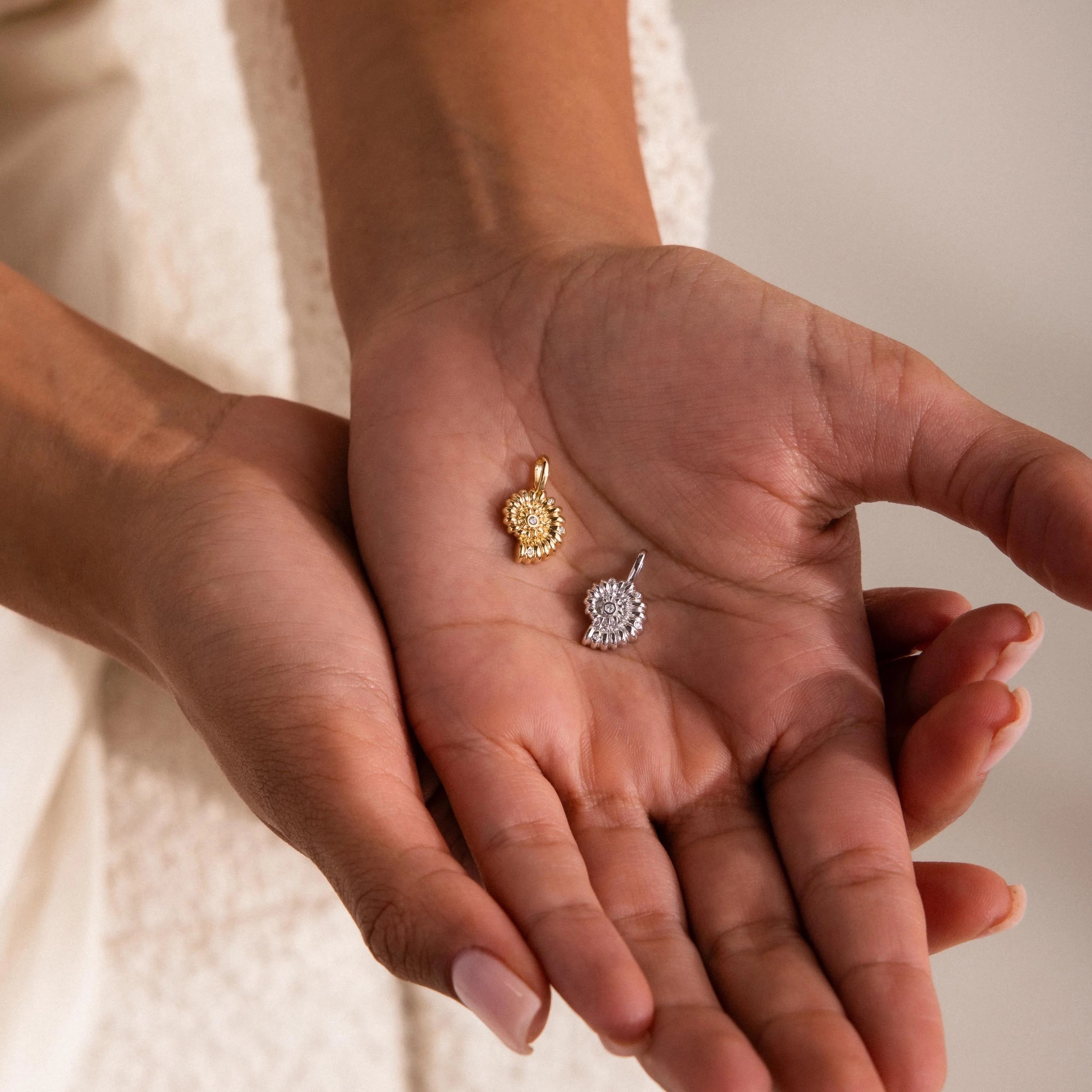 Diamonds Seashell Charm Silver 18K Gold Plated