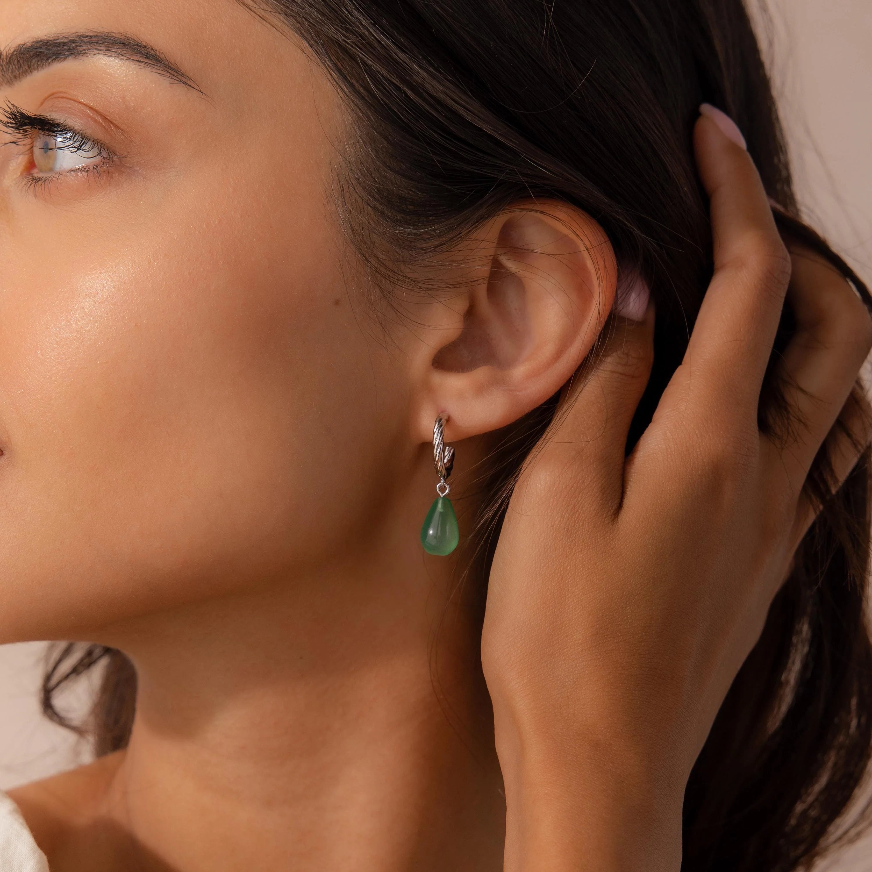 Twisted Jade Hoops Silver 18K Gold Plated
