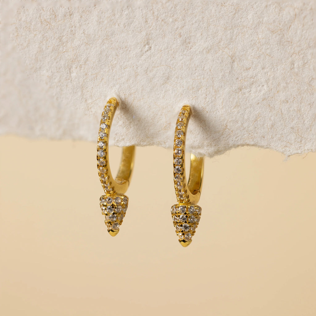 Diamond Pave Spike Huggies Silver 18K Gold Plated