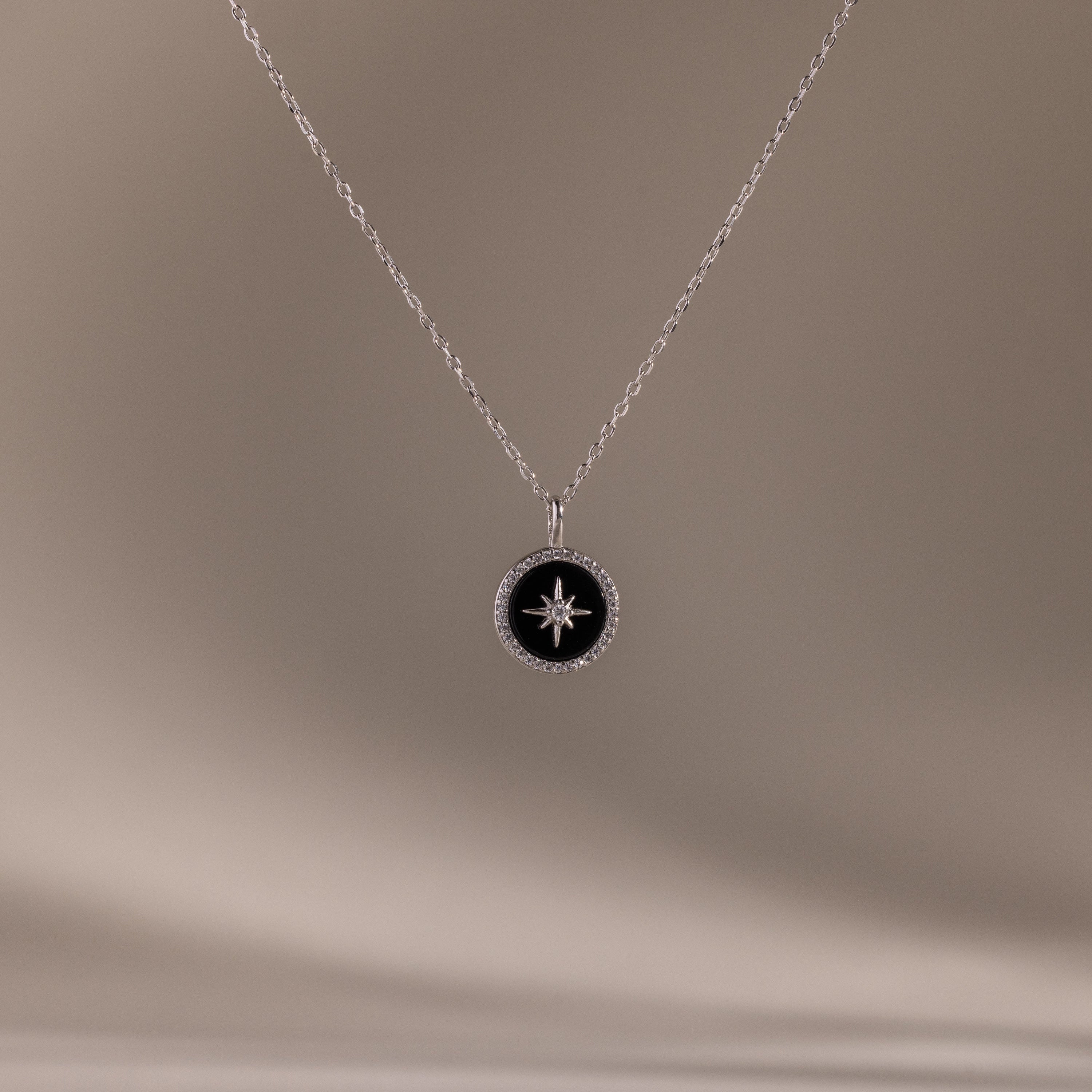 Diamonds Onyx Star Pendant Necklace Silver 18K Gold Plated