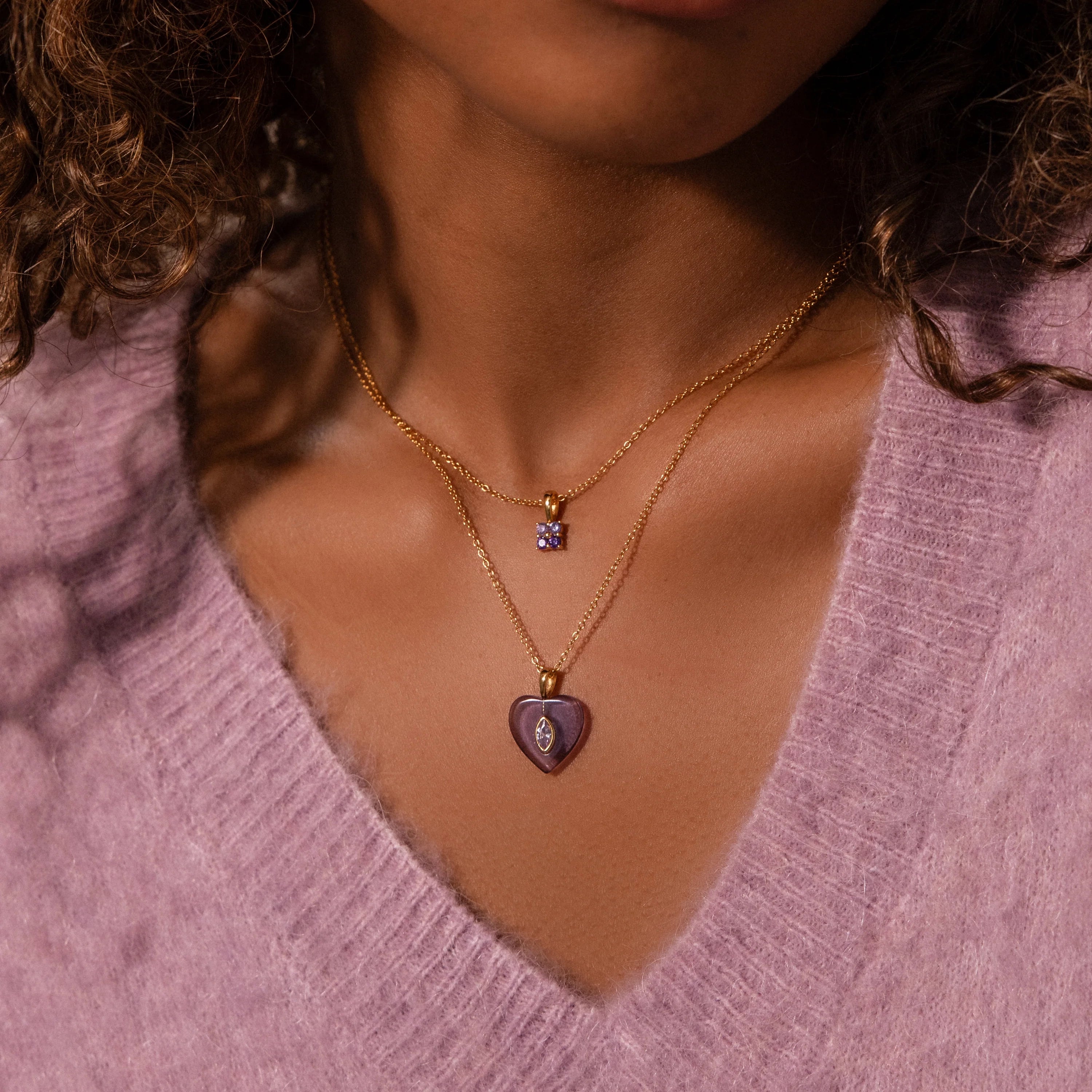 Ombre Amethyst Flower Necklace Silver 18K Gold Plated