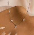 Flower Charms Ivy Diamond Station Necklace Silver 18K Gold Plated