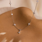Flower Charms Ivy Diamond Station Necklace Silver 18K Gold Plated