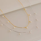 Pearl Station Necklace Silver 18K Gold Plated