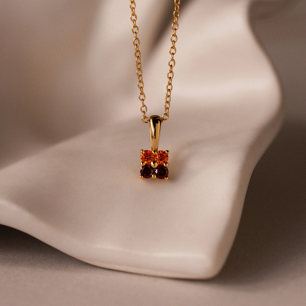 Ombre Garnet Flower Charm Necklace Silver 18K Gold Plated