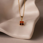 Ombre Garnet Flower Charm Necklace Silver 18K Gold Plated