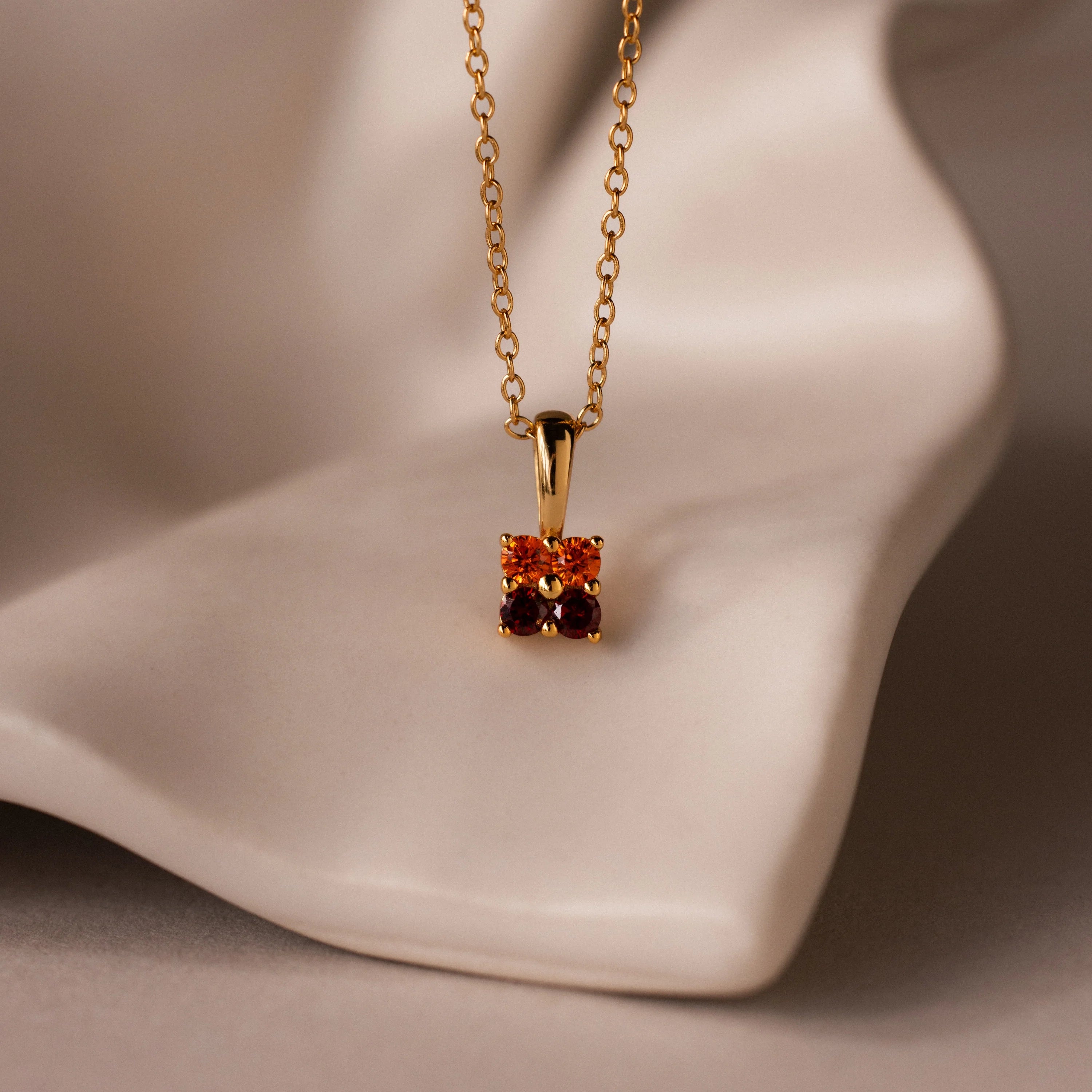 Ombre Garnet Flower Charm Necklace Silver 18K Gold Plated