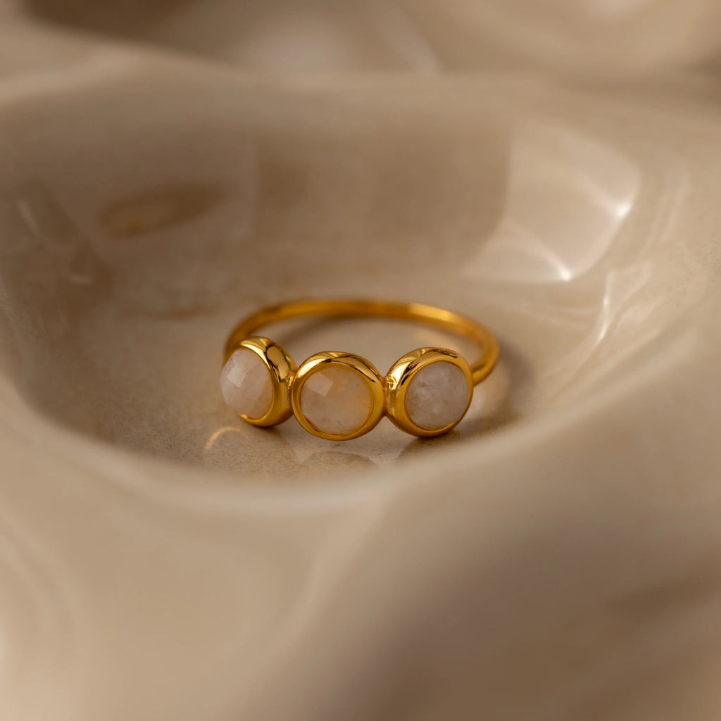 Moonstone Cluster Ring Silver 18K Gold Plated