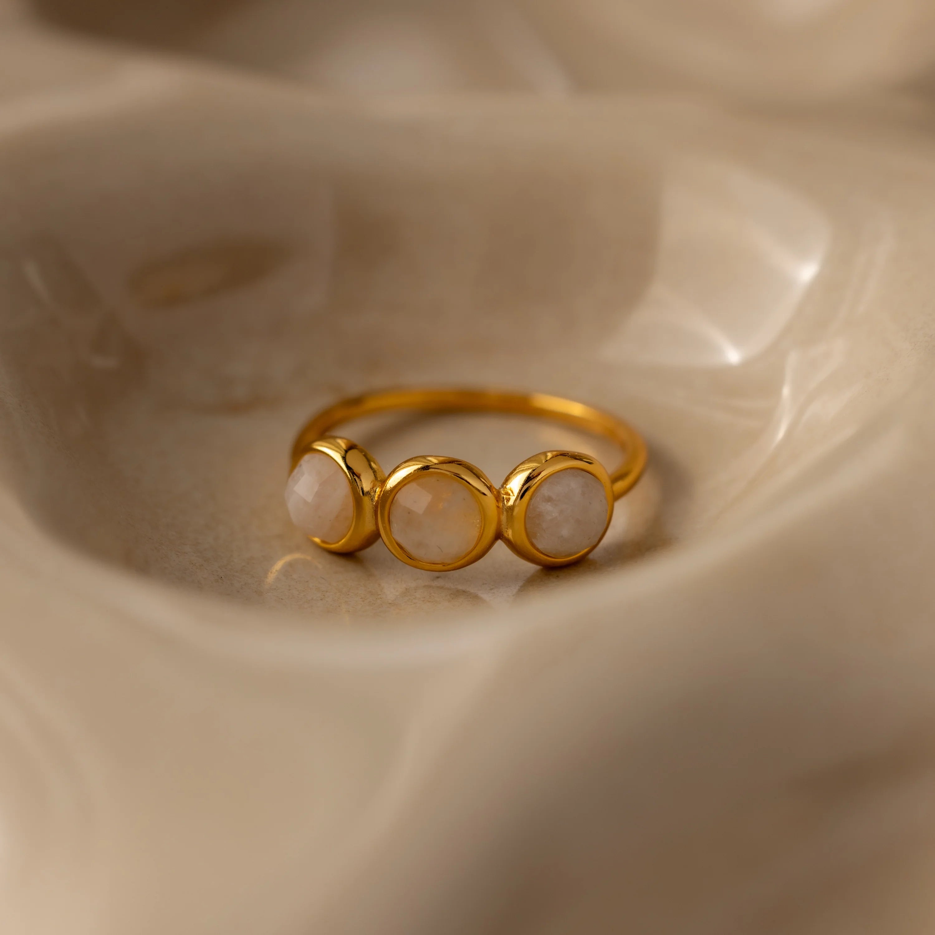 Moonstone Cluster Ring Silver 18K Gold Plated