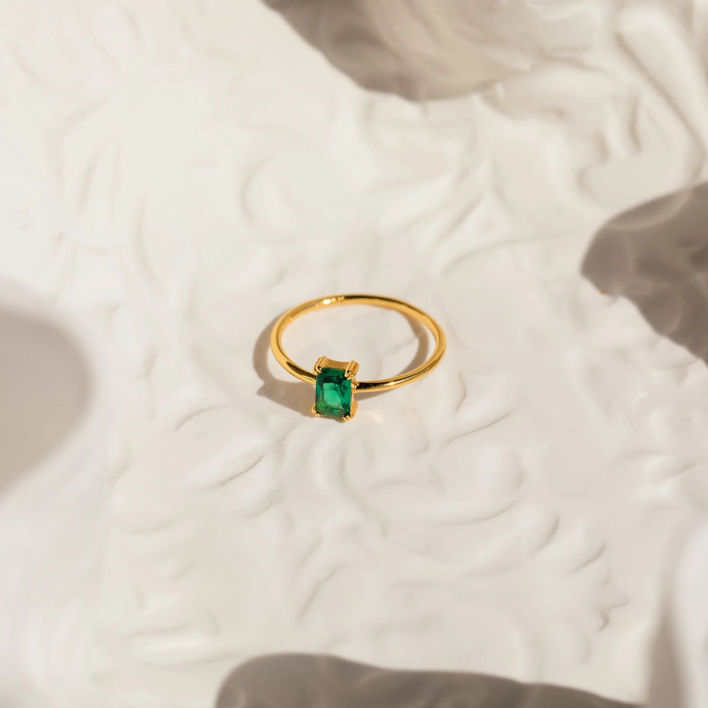 Harley Emerald Ring Silver 18K Gold Plated