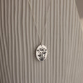 Oval Birth Flower Necklace  Silver 18K Gold Plated