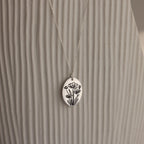 Oval Birth Flower Necklace  Silver 18K Gold Plated