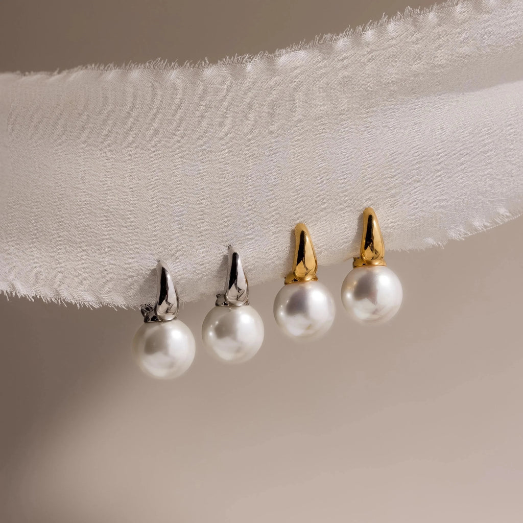 Dome Pearl Huggies Silver 18K Gold Plated
