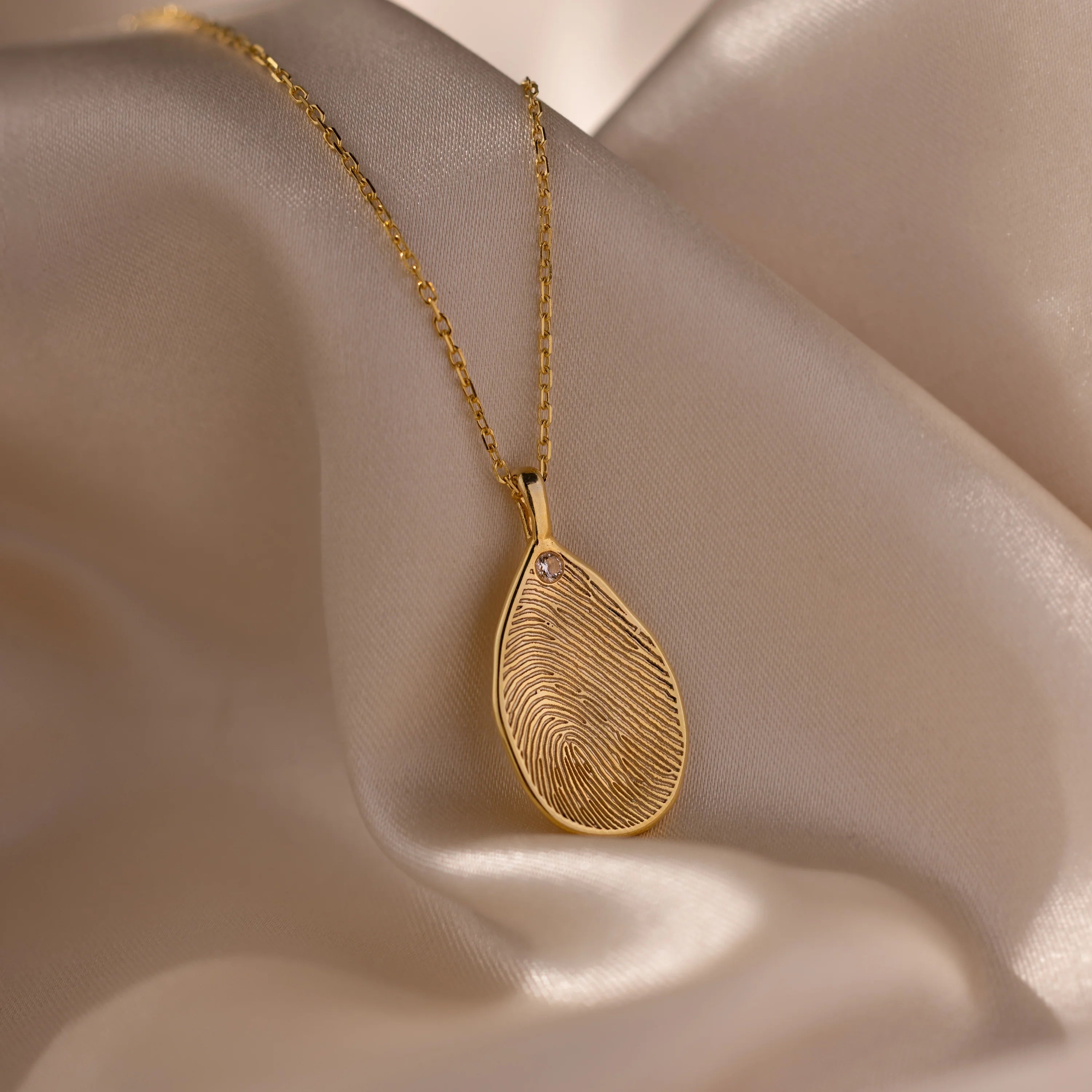 Fingerprint Birthstone Teardrop Necklace Silver 18K Gold Plated