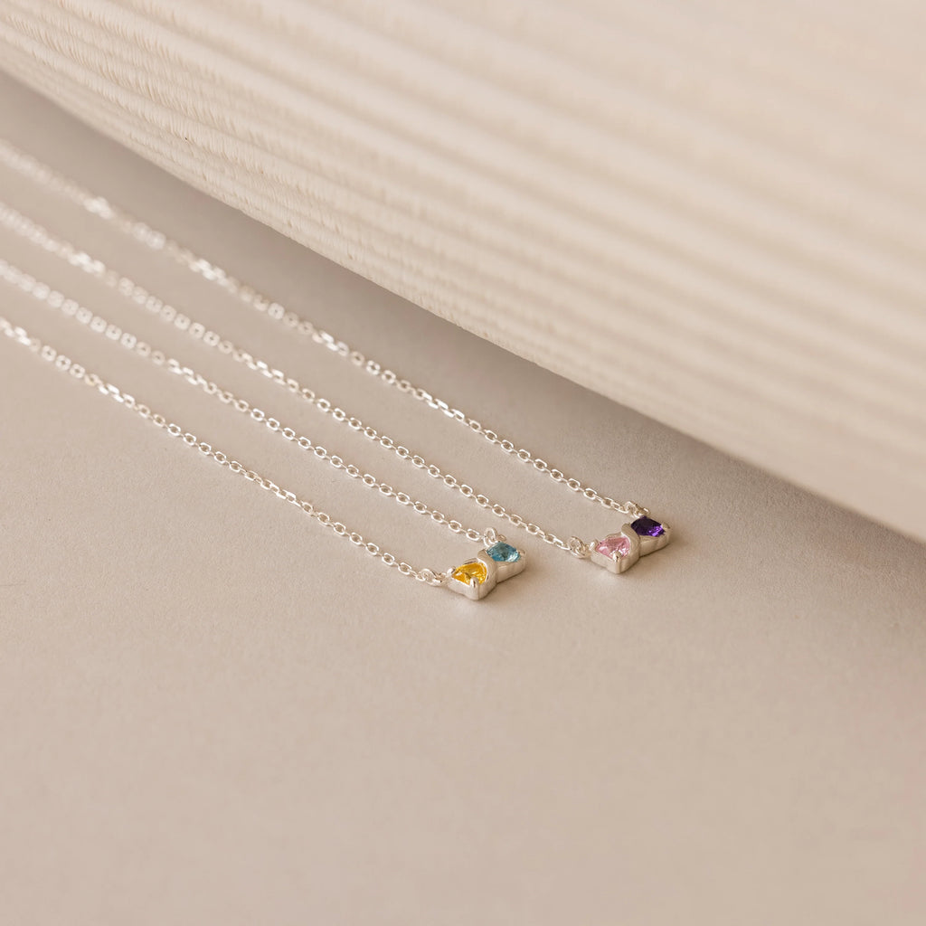 Toi et Moi Infinity Heart Birthstone Necklace Silver 18K Gold Plated