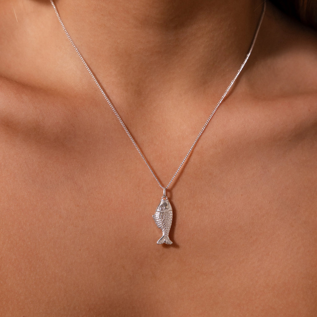 Fish Charm Necklace Silver 18K Gold Plated