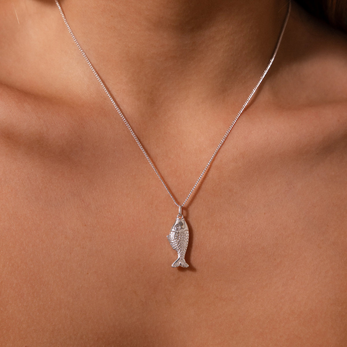 Fish Charm Necklace Silver 18K Gold Plated