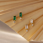 Baguette Cut Ruby Drop Studs Silver 18K Gold Plated