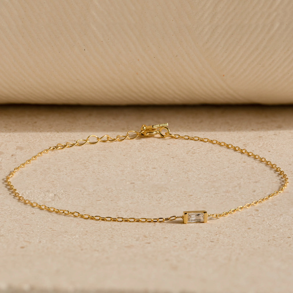 Baguette Cut Birthstone Bracelet Silver 18K Gold Plated