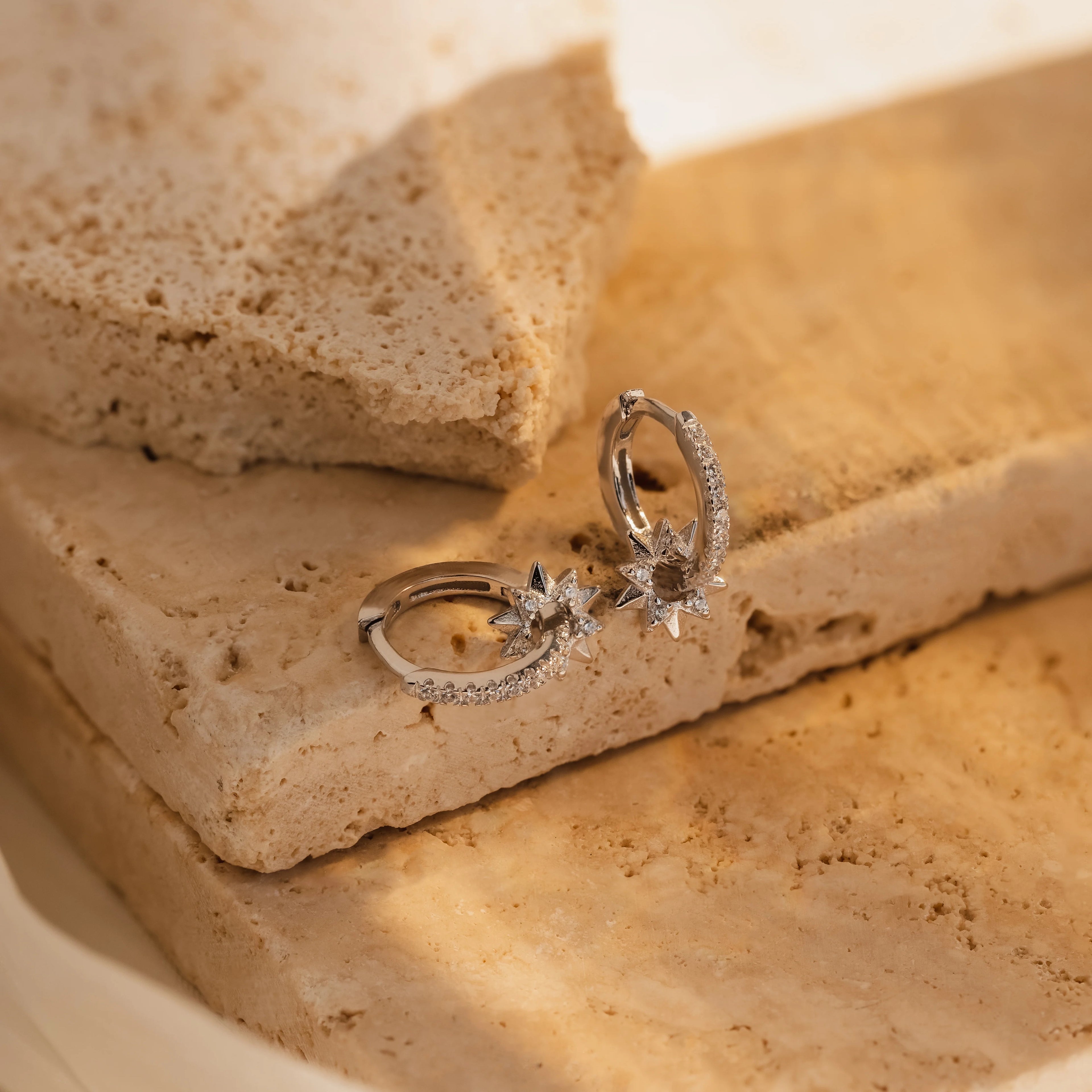 Diamond Pave Sun Huggies Silver 18K Gold Plated