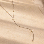 Pearl Station Lariat Necklace Silver 18K Gold Plated