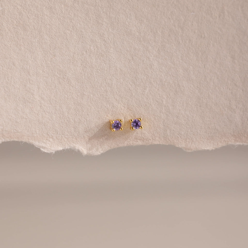 Amethyst Flatback Studs Silver 18K Gold Plated