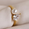 Pearl Diamond Ring Silver 18K Gold Plated