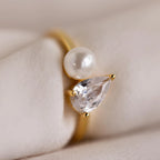 Pearl Diamond Ring Silver 18K Gold Plated