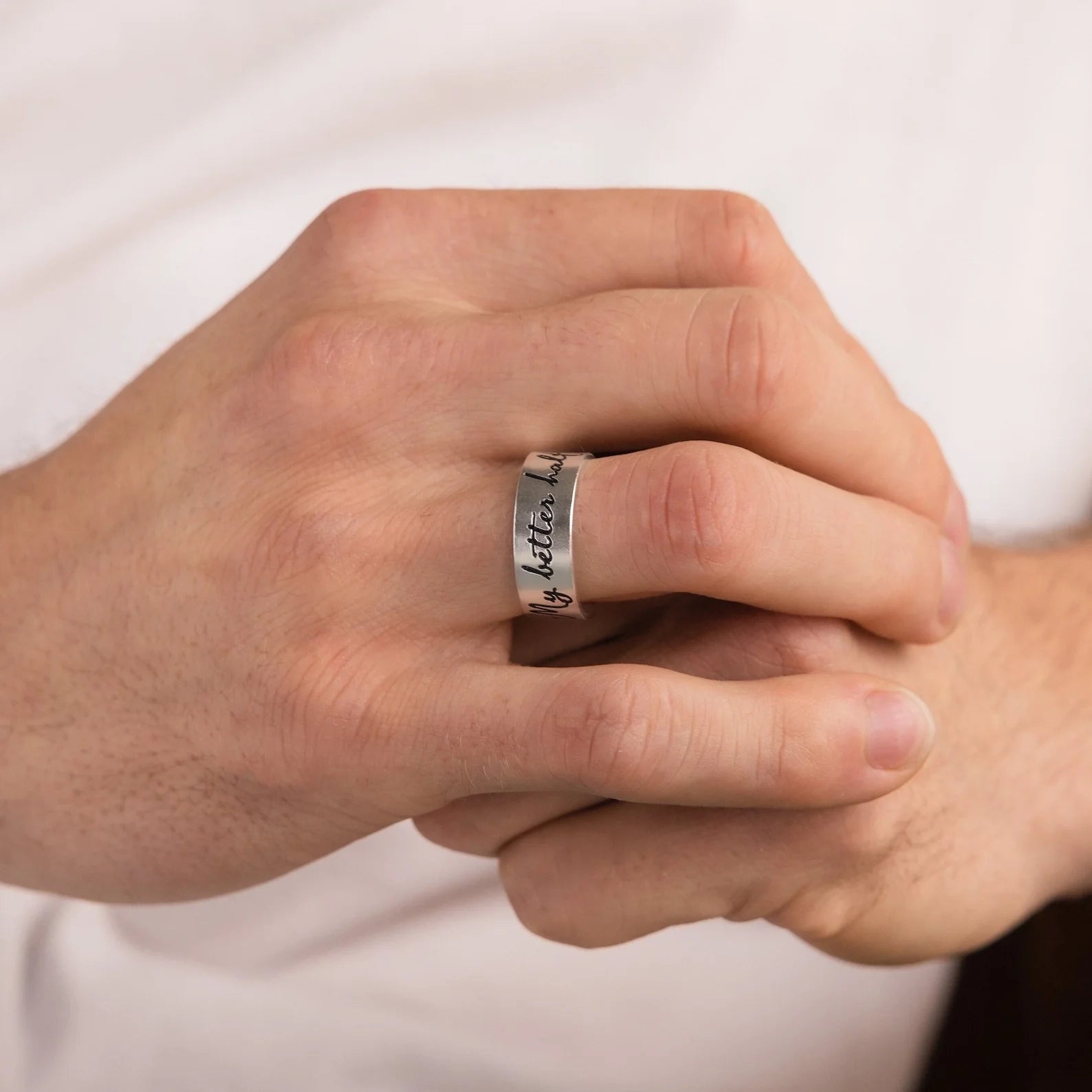 Thick Handwriting Band Silver 18K Gold Plated