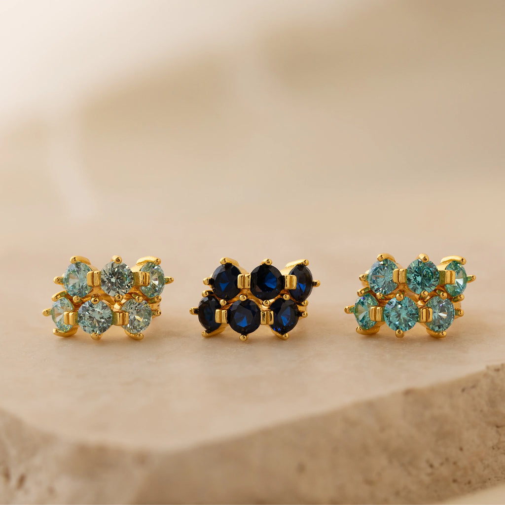 Triple Aquamarine Huggies  Silver 18K Gold Plated
