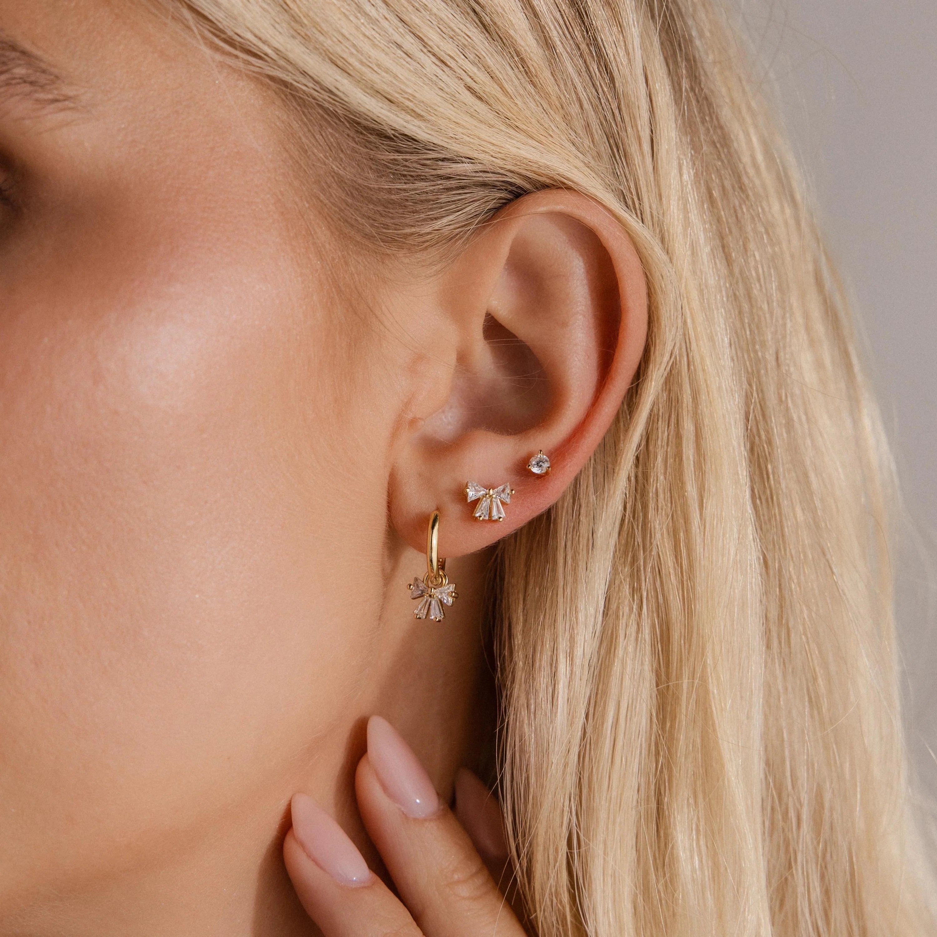 Diamond Bow Studs Silver 18K Gold Plated