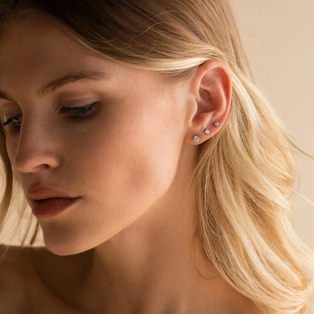 Booker Diamond Studs Set Silver 18K Gold Plated