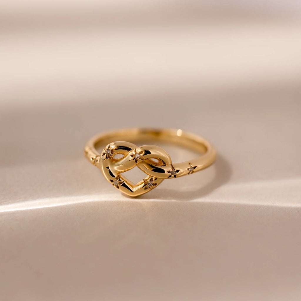 Diamonds Starry Love Knot Ring Silver 18K Gold Plated