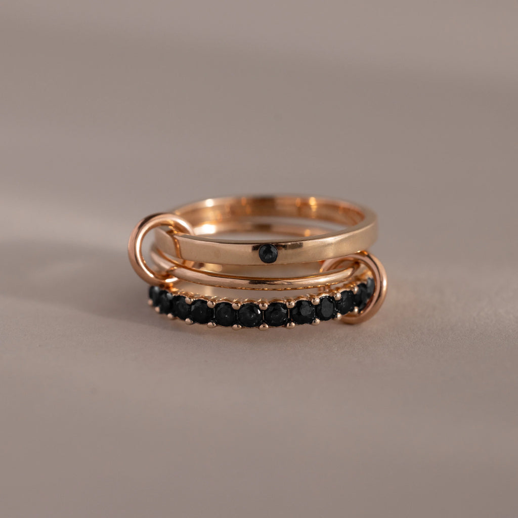 Onyx Triple Linked Ring Set Silver 18K Gold Plated