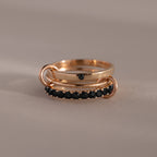 Onyx Triple Linked Ring Set Silver 18K Gold Plated