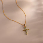 Diamond Marquise Jade Cross Necklace Silver 18K Gold Plated