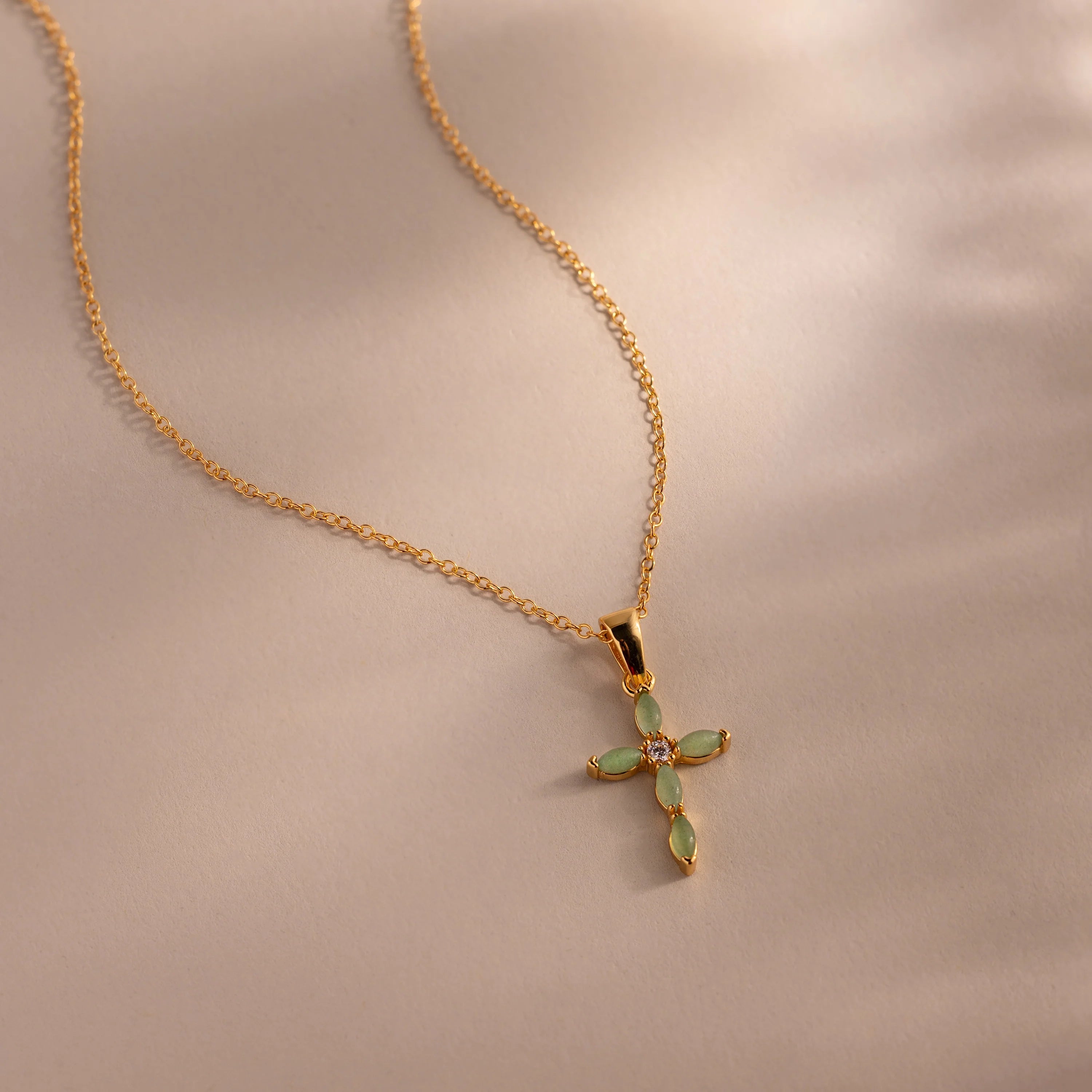 Diamond Marquise Jade Cross Necklace Silver 18K Gold Plated