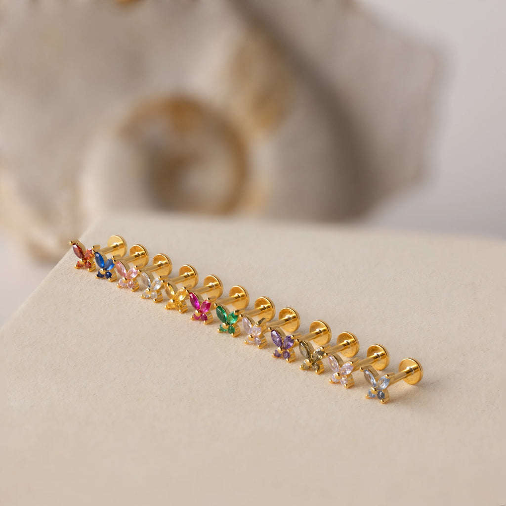 Butterfly Amethyst Flatback Studs Silver 18K Gold Plated