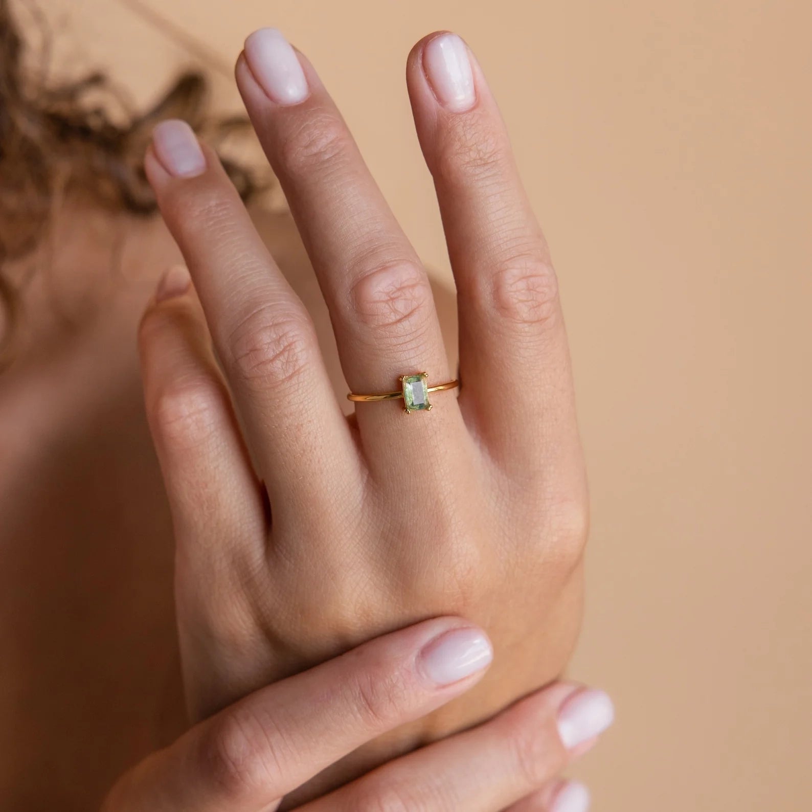 Agate Emerald Ring Silver 18K Gold Plated