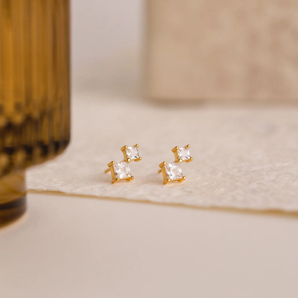 Diamond Drop Studs Silver 18K Gold Plated