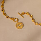 Diamond Evil Eye Toggle Necklace Silver 18K Gold Plated