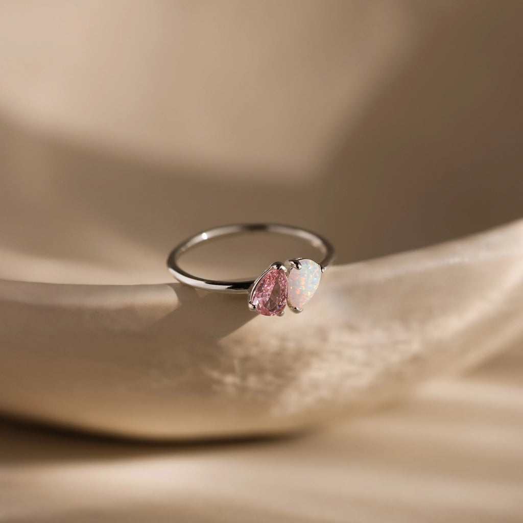 Duo Pear Toi Et Moi Ring Silver 18K Gold Plated
