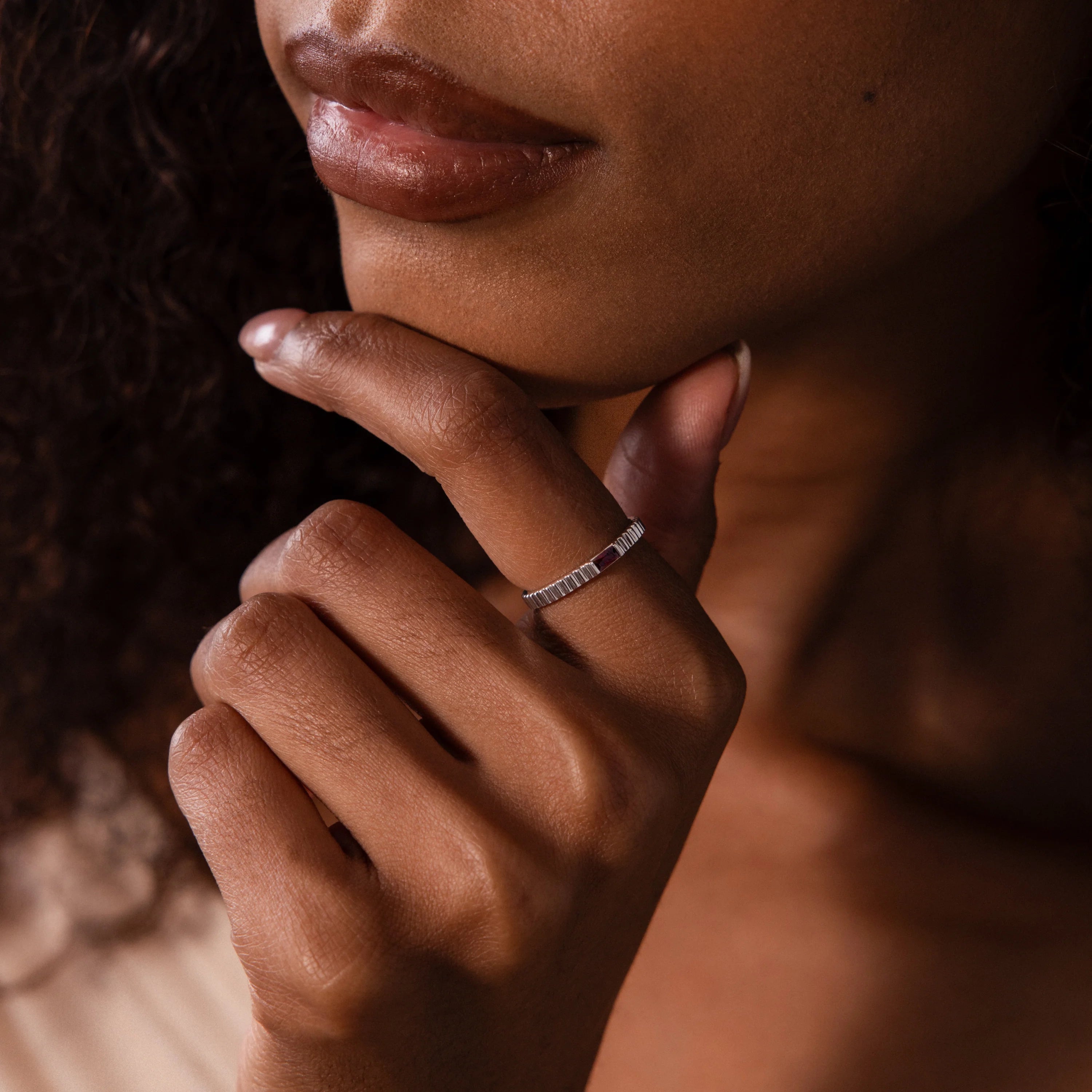 Opal Dainty Ribbed Ring Silver 18K Gold Plated