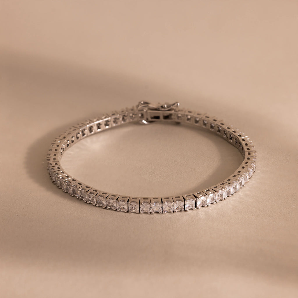 Princess Diamond Tennis Bracelet Silver 18K Gold Plated